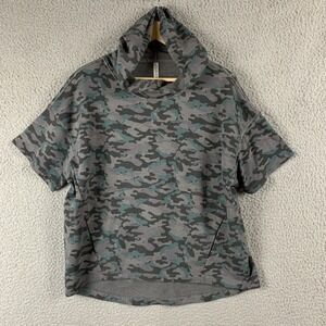 Fabletics Hadley Hoodie‎ Short Sleeve French Terry Gray Blue Camo Activewear